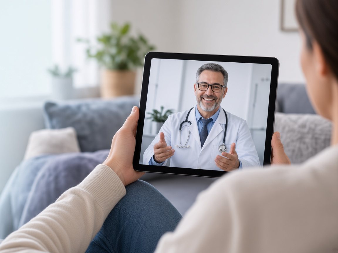 Medical professional providing remote assistance by video consultation